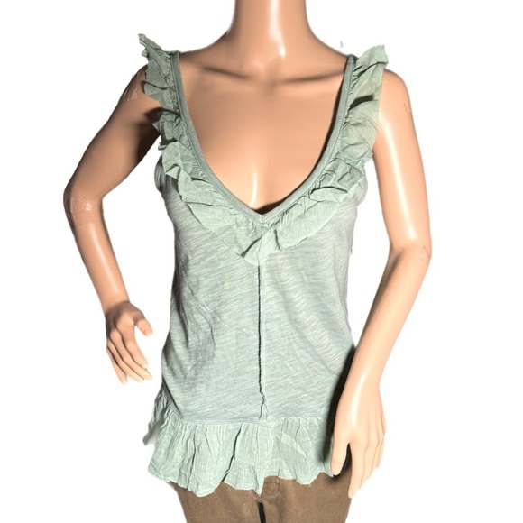 New American Eagle Outfitters Women’s Ruffle V Neck Tank Top Sage Sz XS/S - Picture 5 of 11